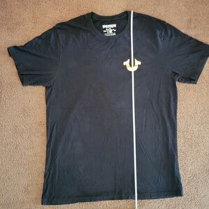 Y2K True Religion Men's Black Tee with Gold Emblem Size L